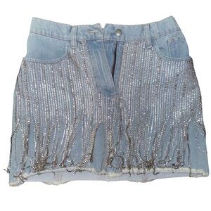 Silver Embellished Denim Skirt